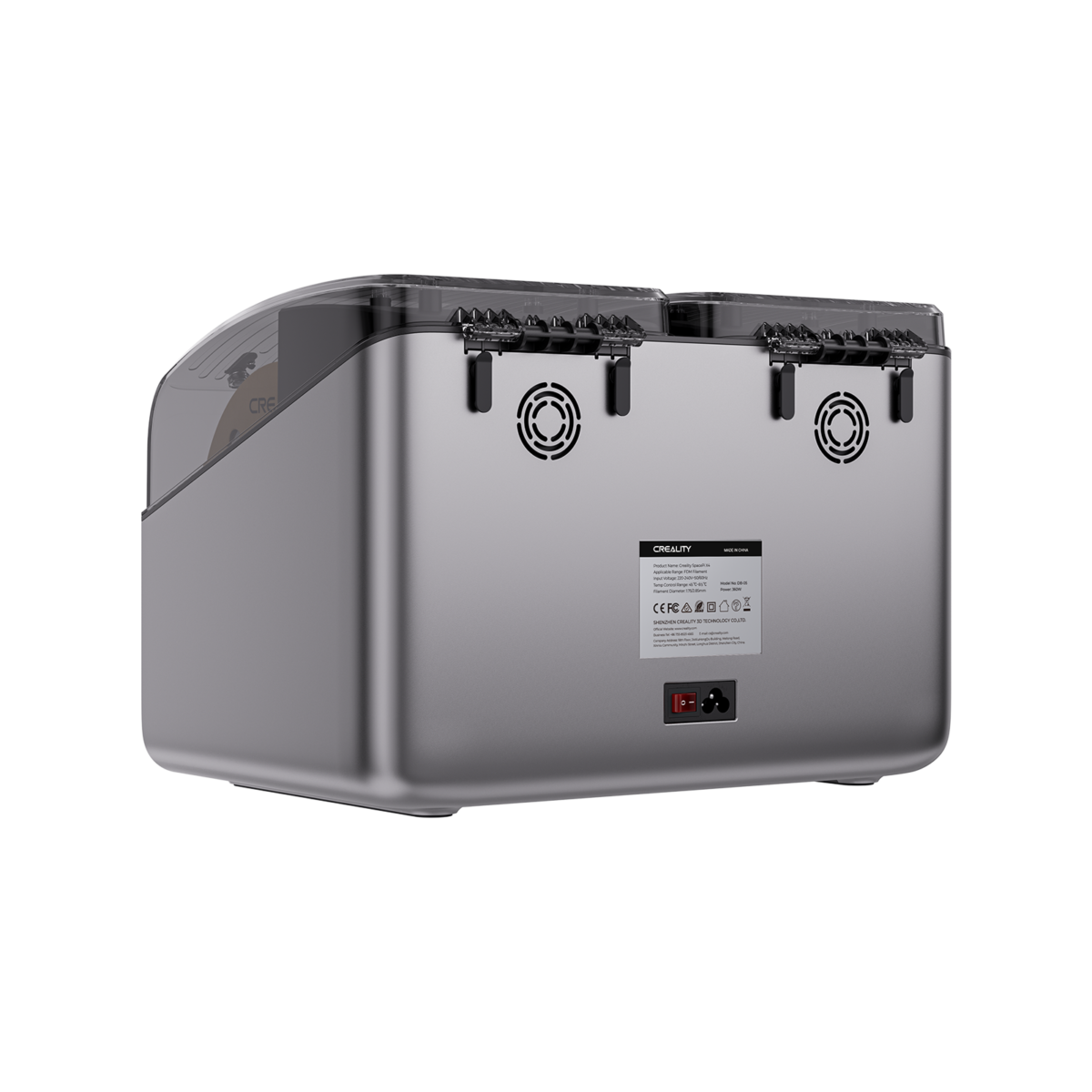 Creality SpacePi X4 Filament Dryer - rear angled view