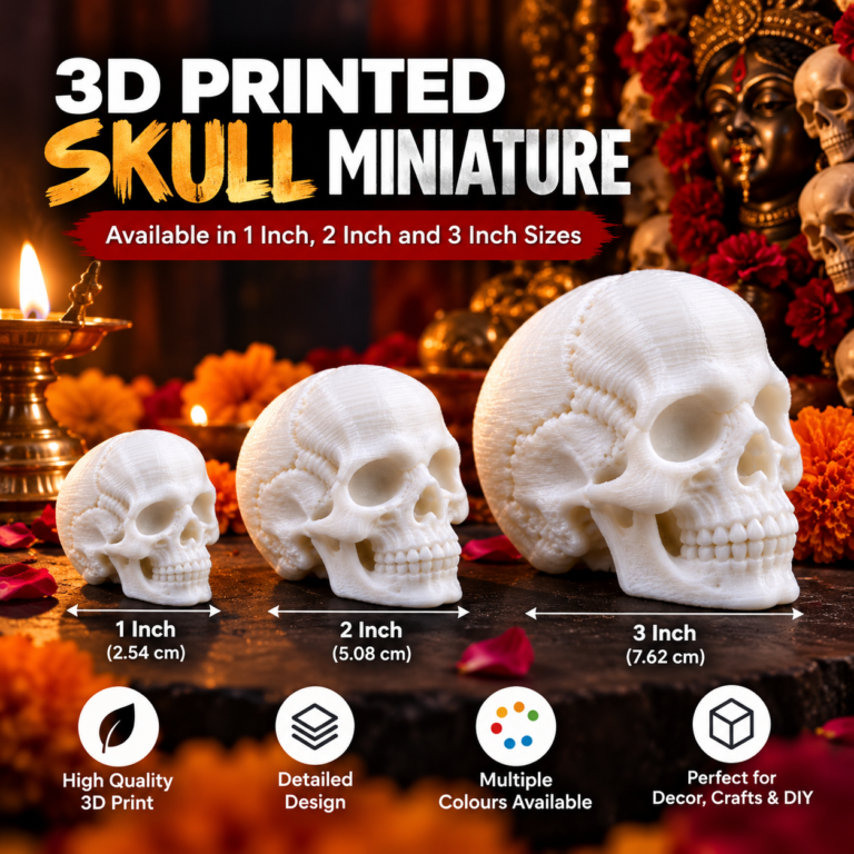 3D Printed Skull Miniature – 1 Inch, 2 Inch & 3 Inch - Festive Collection
